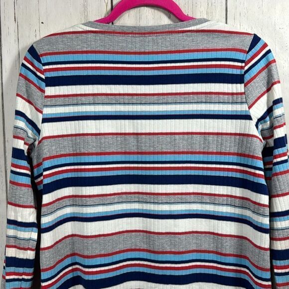 Anthropologie Postmark Joliette Ribbed Striped Buttoned Long Sleeve Shirt Top - Picture 13 of 15